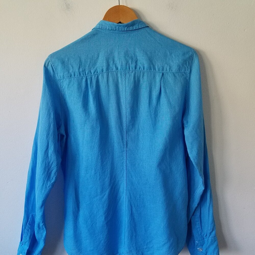 Frank & Eileen Barry 100% Linen Button Front Blue Long Sleeve Shirt Size Large - Picture 6 of 11